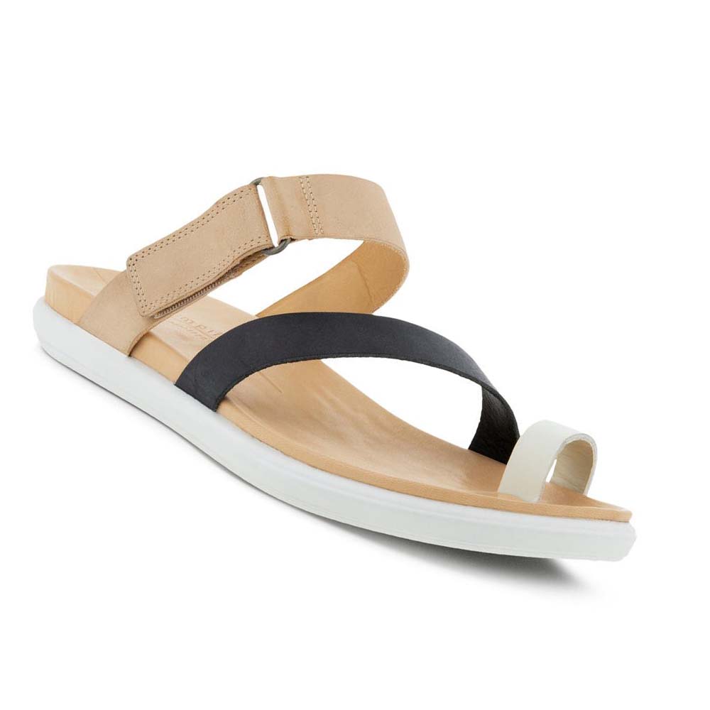 Women's Ecco Simpil Flat Toe-loop Sandals White / Black | Canada 193WNB